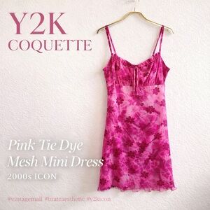 Y2K Coquette Pink Tie Dye Mesh Cami Xhilaration L Ruched Mallcore Top